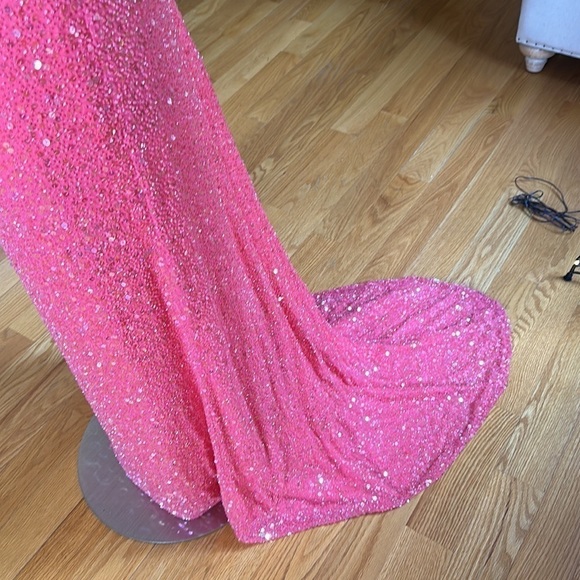Jovani Pink Beaded Silk Gown with Train 10 - Picture 6 of 17